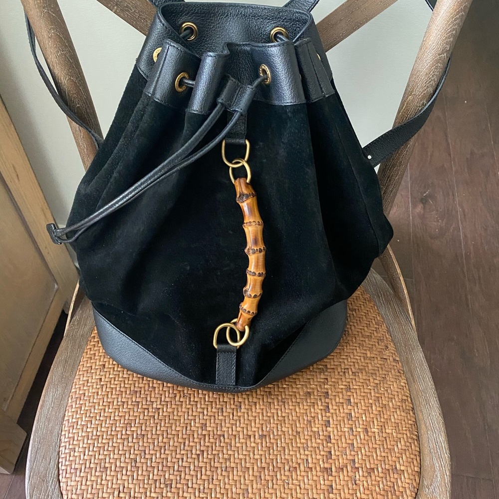 Gucci black velvet horsebit backpack
